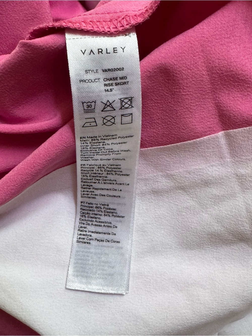 VARLEY Chase Mid Rise Tennis Skirt Skort Pink White Size Small - Picture 9 of 10